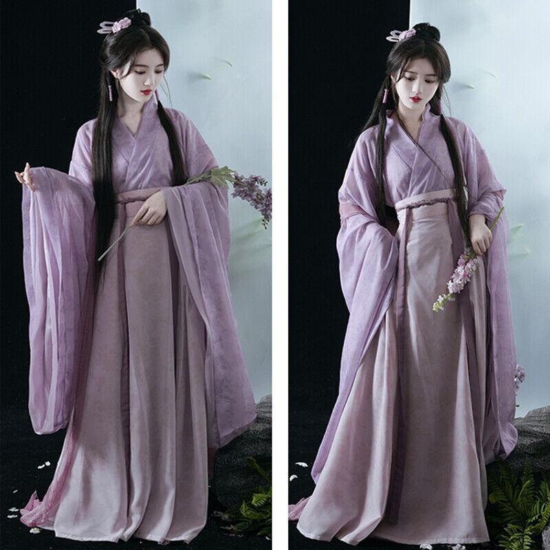 Chinese Traditional Hanfu Costume Woman Ancient Oriental Purple Dress Elegance