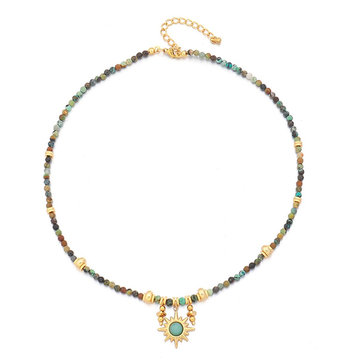 Vintage Colourful Beaded Necklace for Women with Turquoise Sun Pendant Fashion