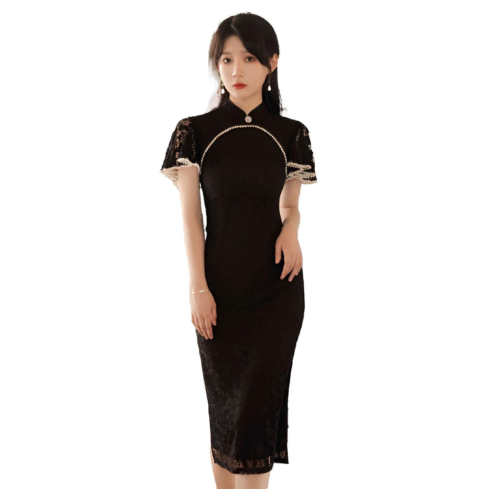 Lady's Triditional Chinese Elgant Lace Wedding Cheongsam Dress