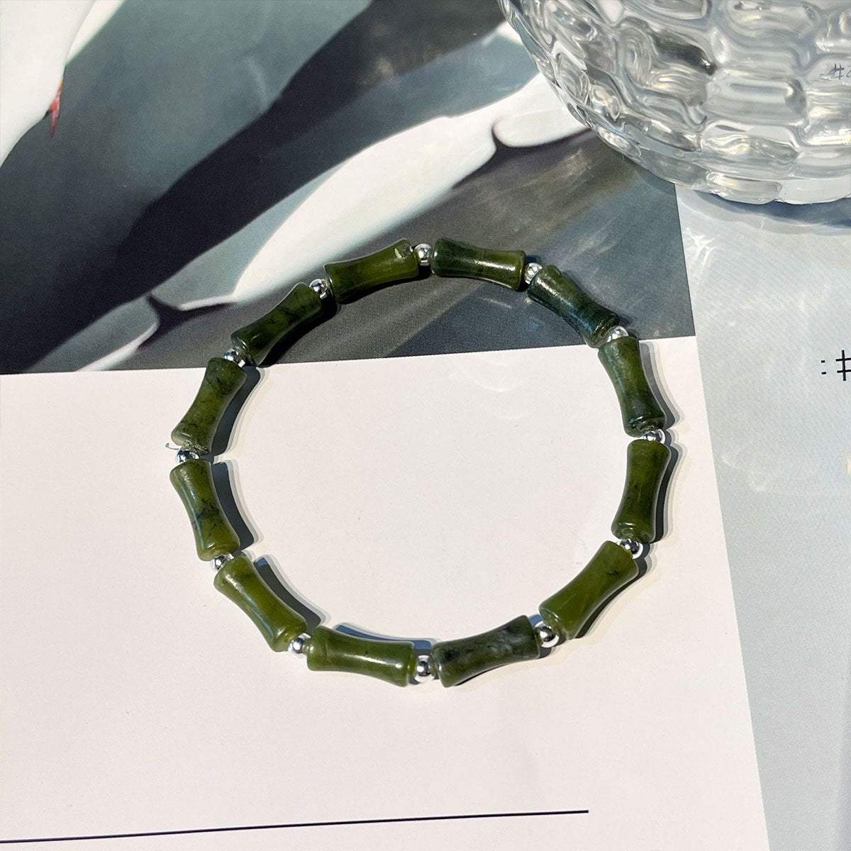 New Chinese Green Bamboo Splicing Bracelet Unique Handmade Jewelry Fashion
