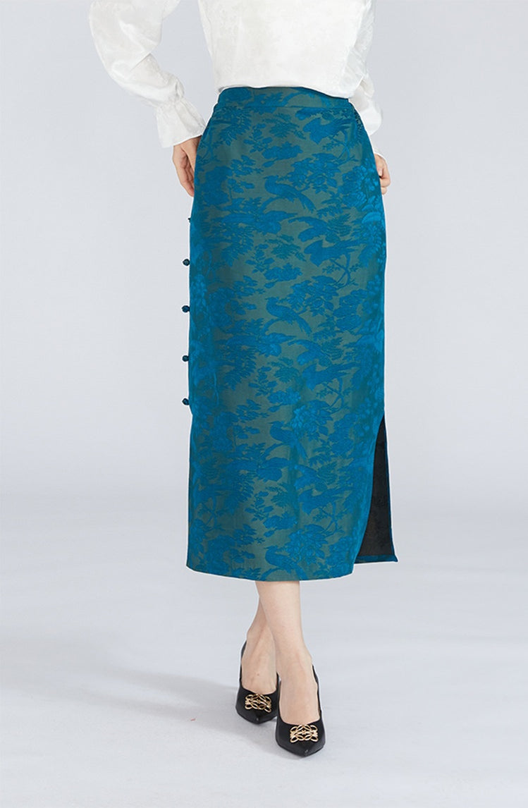 Silk Xiangyun Yarn Jacquard Skirt – Modern Chinese Style Mulberry Silk Hanfu Skirt