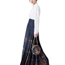 Mamianqun embroidered horse skirt and blouse for women in navy blue with colorful embroidery