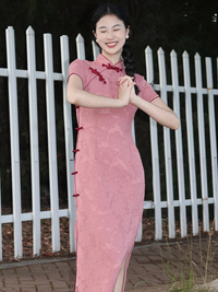 Elegant Pink Floral Cheongsam Dress