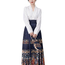 Mamianqun embroidered horse skirt and blouse for women in navy blue with colorful embroidery