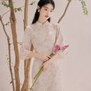 中国蓝花卉夏春旗袍连衣裙