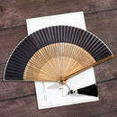 Elegant Bamboo Hand Fan with Black Fabric and Intricate Design, Comes with a Gift Box