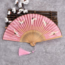 Elegant Bamboo Hand Fan With Crane Pattern - Traditional Design