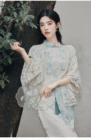 中国蓝花卉夏春旗袍连衣裙