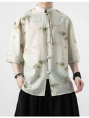 Men's Traditional Linen Shirt With Bamboo Pattern - Elegant & Comfortable