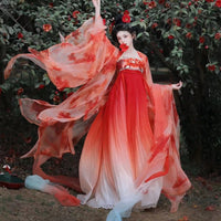 Elegant Floral Gradient Red Hanfu Dress for Festive Celebrations