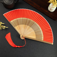 Elegant Red Bamboo Folding Hand Fan with Gift Box