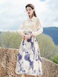 Elegant New Chinese Style Two-Piece Set – Artistic Top & Flowing Skirt