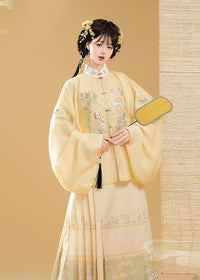 Ming-Style Stand-Collar Embroidered Patch Top & Mamian Skirt Set | Osmanthus Bunny Motif Elegant Hanfu