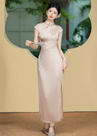 Bamboo Embroidered Qipao | Slim Mandarin Maxi Cheongsam