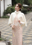 Fuzzy Winter Capelet | Ruffled Collar, Pearl Trim, Warm & Hanfu-Friendly