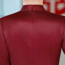 Acetate Stretch Satin Embroidered Qipao Midi | Mandarin Collar