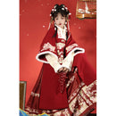 Traditional Red Hanfu Dress with Floral Embroidery and Panda Skirt, Elegant Chinese Costume