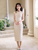 Polka-Dot Modern Qipao | Ivory with Burgundy Dots