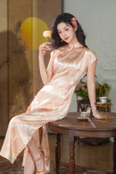 Peach Champagne Butterfly-Jacquard Modern Qipao Midi