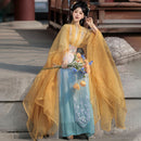 Traditional Hanfu Costume for Women – Elegant Floral Design with Yellow & Green Silk