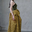 Dark Green Vintage Jacquard Dress Set | Gold Brown Banquet Look
