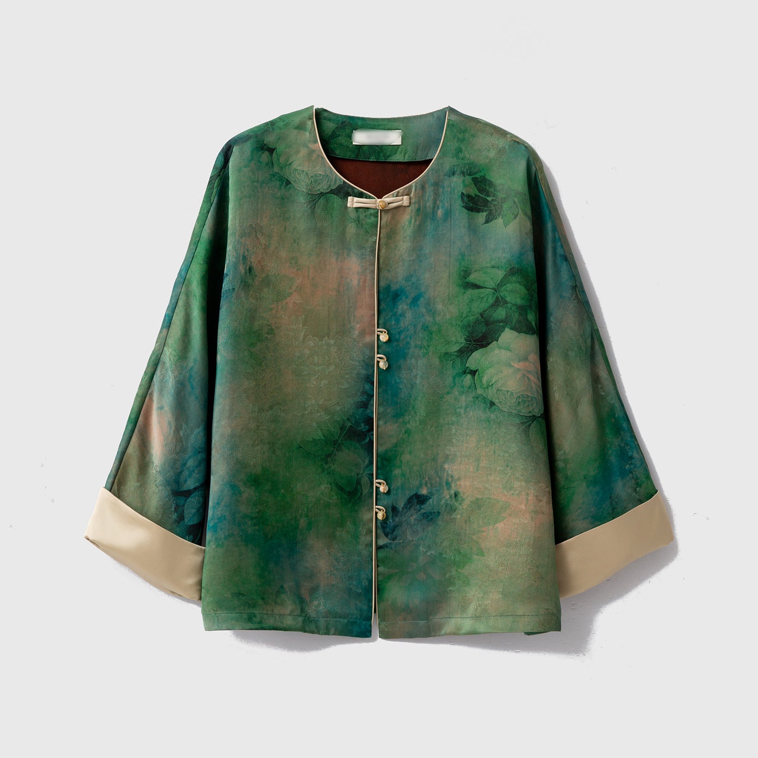 Silk Mandarin Collar Top with Floral Design, Chinese Silk Top for Women