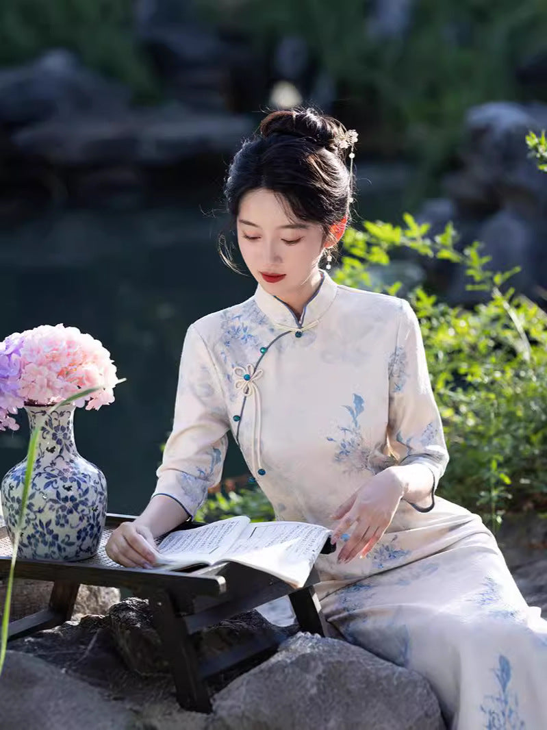 女式复古碎花旗袍