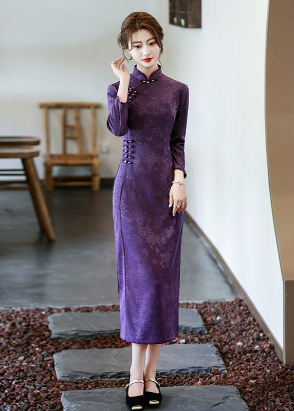 Purple Long-Sleeve Qipao for Mothers