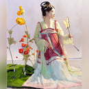 Hanfu Elegant Floral Silk Dress with Flowing Sleeves for Women - Traditional Chinese Costume