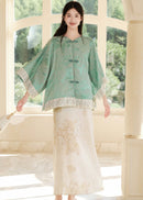 Modern Chinese Set | Brocade Frog-Button Cape Top & Maxi Skirt