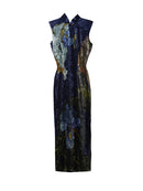 Floral Print Vintage Qipao | Slim Fit Mandarin Collar Long Maxi