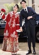 Red Mamianqun Bridal Toast Dress Set | Detachable Warm Cape