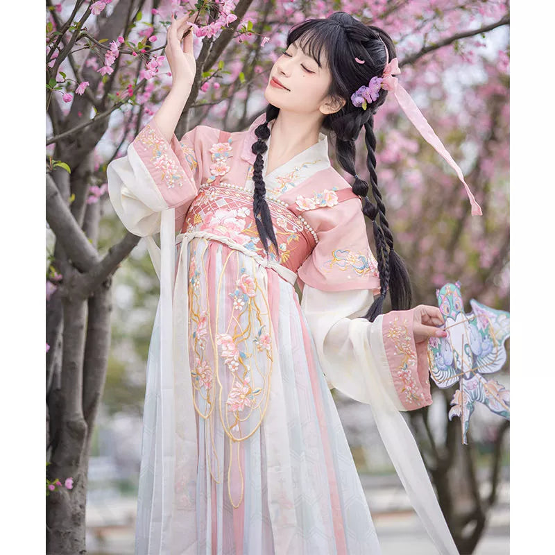 Elegant Hanfu Dress with Floral Embroidery for Women