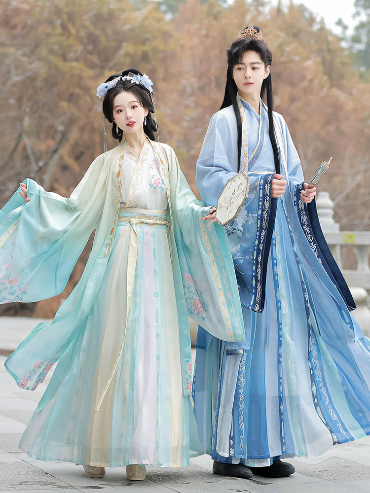 Wei Jin Style Hanfu Couple Set | Gradient Wide-Sleeve with Qi-Xiong Ruqun