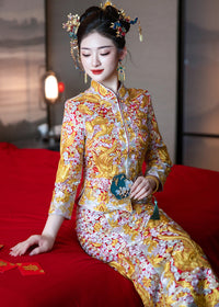 Winter Longfeng Gua Bridal Outfit | Heavy-Embroidery Xiuhe Two-Piece
