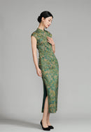 Shanghai Vintage Style Jacquard Satin Qipao | Sleeveless Long Cheongsam