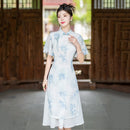 Blue Floral Collar Daily Qipao Dress | Elegant Flowing Dress For Summer