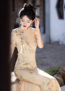 天鹅绒黑色碎花旗袍连衣裙优雅晚装风格