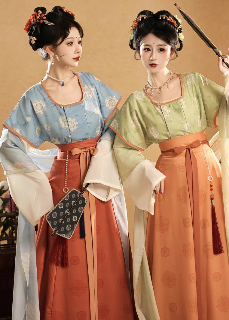 Tang Beizi & Round-Collar Hanfu Set | Eight-Panel Qiyao Ruqun