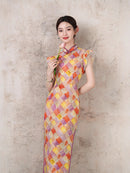 Fashionable Plaid Embroidery Improved Qipao | Colorful Plaid Mandarin Collar Slim Fit Dress