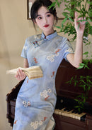Blue Modern Qipao Mini | Petite Slim Fit & Retro Short-Sleeve for Summer
