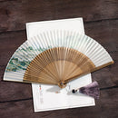 Elegant Bamboo Hand Fan With Traditional Landscape Painting And Tassel For Hanfu Styling