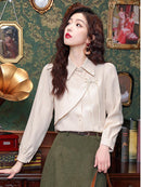 Elegant Beige Blouse with Chinese Knot Detailing for a Traditional and Stylish Look