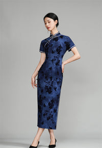 Indigo Vintage Chinese Plus-size Qipao Maxi | Mandarin Collar