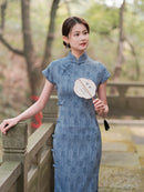 Blue Floral Qipao | Short-Sleeve Vintage Cheongsam Dress