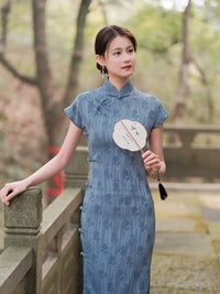 Blue Floral Qipao | Short-Sleeve Vintage Cheongsam Dress