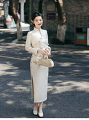 White Gold-Embroidered Winter Modern Qipao Elegant for Work & Banquets