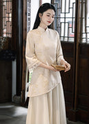 Modern Chinese Long-Sleeve Cinched Dress