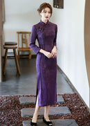 Purple Long-Sleeve Qipao for Mothers