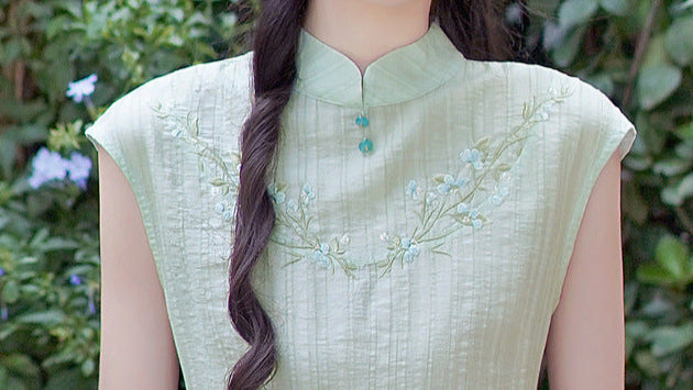 Modern Chinese Summer Two-Piece Green Dress Set